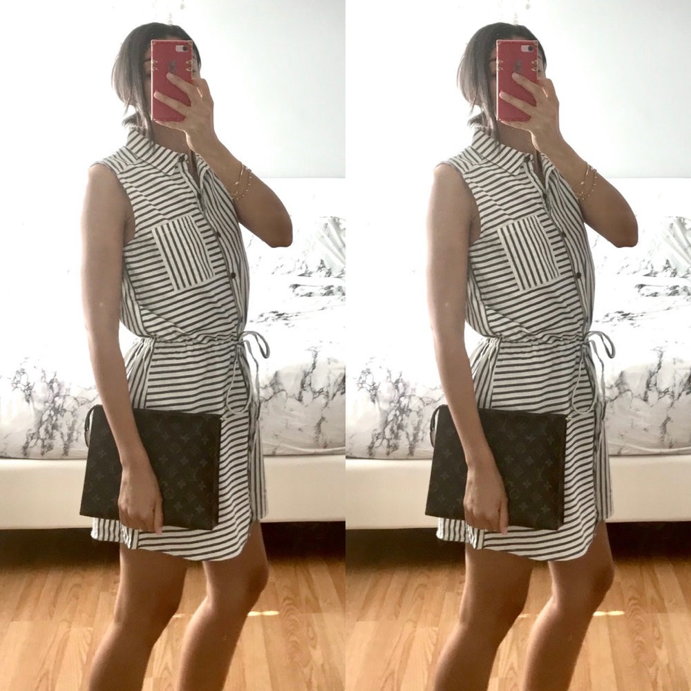 Denim white and navy strapped mini dress